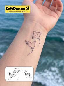 1 Set "Manta Ray" New Technology Tattoo Stickers, Semi-Permanent, Stingray, Ocean Inspired, Minimalist Fine Line, Temporary Tattoo, Realistic Design, Waterproof & Long Lasting, Plant-Based Formula, InkDance, Ink Dance, Gift X050 - Black - View 2