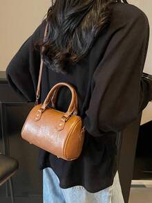 Dedoo New Solid Color Geometric Print PU Leather Vintage Fashion Versatile Women's Handbag/Shoulder Bag - Brown - View 4