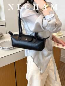 1件休閒百搭餃子造型斜挎包，拼色時尚極簡斜挎包，可調節肩帶，休閒日常包，適合年輕女性－旅行、工作、購物、上學、約會，女性禮物（不含吊飾） - 黑色 - 查看 4