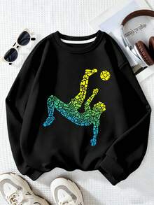 2pcs/Set Boys Robot Soccer Print Crew Neck Sweatshirt & Pants Set, Autumn/Winter Fashion Comfortable New Style - Black - View 4