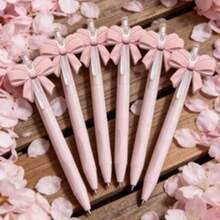 Aesthetic Kawaii Pink Bow Pens Cute Retractable Ballpoint Pen Set For Girls Soft Grip Smooth Writing School Office Supplies Coquette Desk Accessories Party Favor Gift - 1 - 查看 4