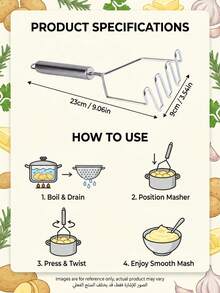 SMEGGEMS 1pc Stainless Steel Wavy Potato Masher, Kitchen Vegetable Fruit Pressing Tool - View 10