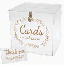 1 pieza Caja de tarjetas personalizada, caja de boda transparente con cerradura y ranura, soporte resistente, caja de colección de sobres de tarjetas de regalo decorativa, adecuada para ocasiones de boda - transparente - Ver 1