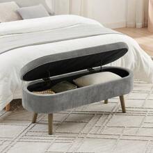 Multifunctional Storage Bench, Soft Chenille Fabric, Wooden Legs, Solid Wood Frame, 20L Storage Space, 110x40x42cm, For Bedroom, Living Room, Shoe Bench, Hallway - 深灰色 - 查看 9