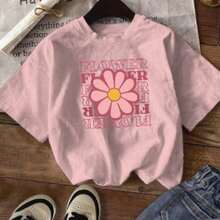 Camiseta Feminina Premium 100% algodão Confortável Casual Sofisticada Especial Estampada com: Flower - Novidade/Promoção Exclusiva na Loja - Rosa - Visão 1