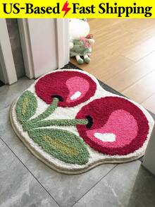 1Pc Cherry Fruit Bathroom Mat 50X62cm(19.7X24.4inch) Cherry-Shaped Puffy Velvet Bath Mat Non-Slip Shaped Christmas Series Faux Cashmere Rug Home Decor Living Room Bedside Rug Bathroom Absorbent Mat, Cartoon-Style Faux Cashmere Rug Home Bathroom Mat - 彩色 - 查看 12