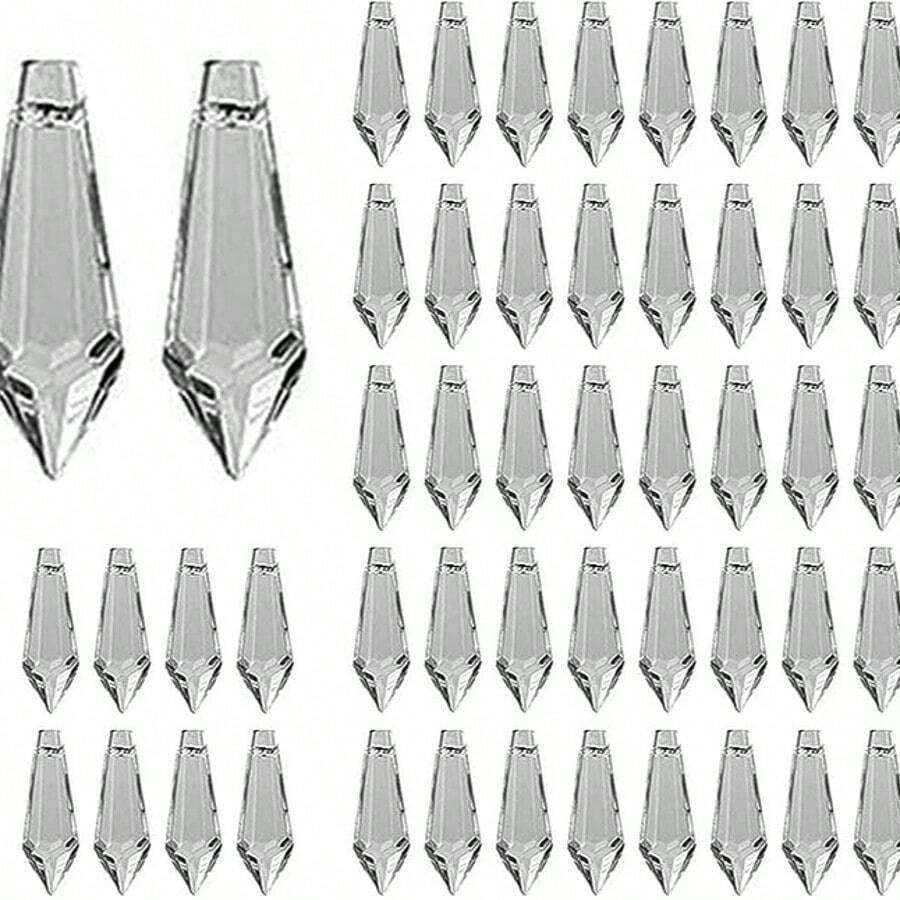 50PCS Clear Icicle Hanging Pendants, Faceted DIY Suncatcher Parts For Window Decor, Crafts, Ornaments & Jewelry Making - 50pcs 38mm Pointed Beads - View 1