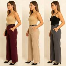 Kit 3 Women's Tailored Trousers With Belt - Xám / Rượu vang / Màu be - Xem 4