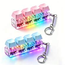 1/2pcs Luminous Keyboard Fingertip Toy, 4-Key LED Keyboard Clicker Keychain With RGB Light, Portable Mechanical-Feel Sensory Desktop Toy For Adults And Teens - Multicolor - View 2