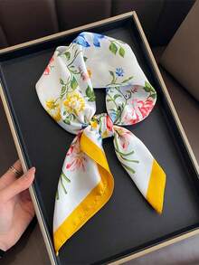 1pc 65*65cm White Base Colorful Mixed Rose Floral Print Satin Imitation Silk Scarf, Thin Multi-Use Scarf For Neck/Shawl/Waist, All Seasons Daily Party - Multicolor - View 9