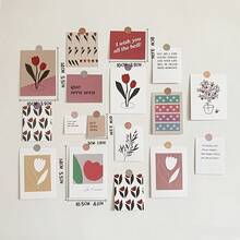17pcs/1set Ins Style Artistic Literary Card Wall Stickers Postcards Oil Painting Room Wall Decor Scrapbook Material - Journaling Material Paper - View 3