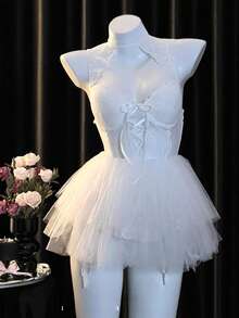 1pc Women's White Tutu Skirt Short Waistless Tulle Skirt Fluffy Performance Skirt Summer Beach Skirt 6-Layer Mesh Puppy Skirt Suitable For Wedding Banquet Performance Party Cosplay Decoration Skirt Festival Party Carnival Decoration Skirt Runway Performance Dance Skirt Skirt Inner Lining Skirt Can Be Worn As Outer Skirt Halloween Decoration Skirt Little Devil Little Angel Costume Accessory - White - View 6