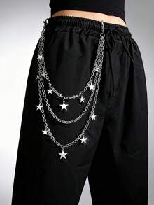 1pc Streetwear Waist Chain Belt, Hip Hop Chain Accessory, Perfect For Pairing With Jeans And Casual Pants, Unisex Fashion For Daily Wear And Parties - Silver - View 2