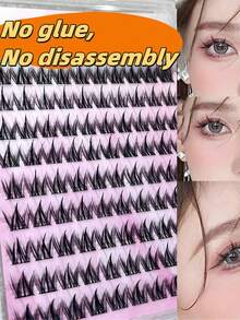 LIMEIKAI 100 Clusters Of Self-Adhesive Eyelashes, Curled And Slender Dog Style, 12mm Naturally Thickened Thin Strip Eyelashes, Self-Extending And Magnifying Double Eyes - C - View 4