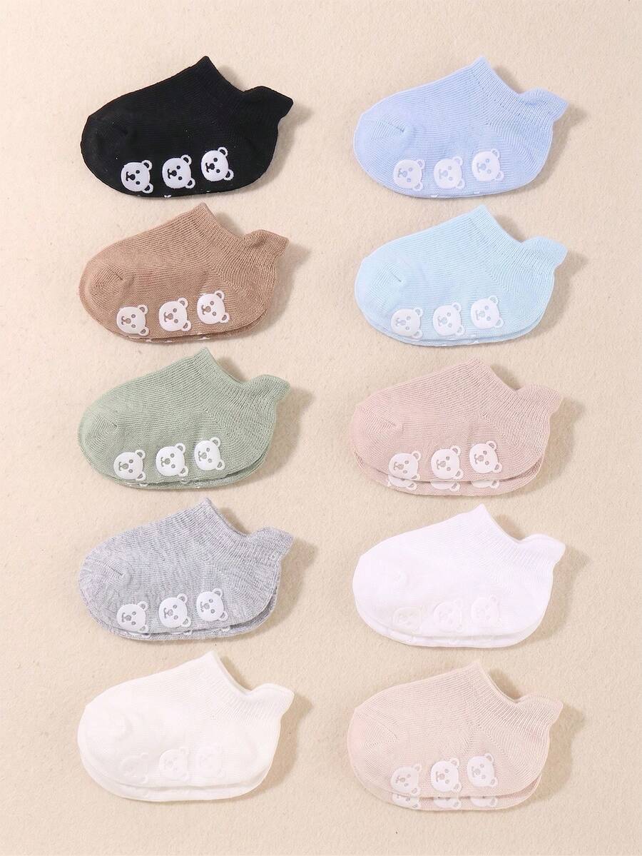 12/24 Pairs Cute Bear Anti-Slip Grip Socks With Heel Support, Soft ...