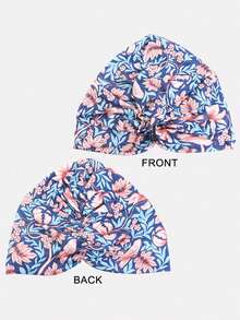 1pc Women's Cashew Flower Print Double Layer Headscarf Hat, Suitable For Daily Use, Holidays, Festivals - Blue-green Amoeba - View 3