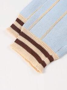 1pc Tween Boys' Vintage Striped Polo Collar Loose Sweater, Spring/Autumn/Winter - Multicolor - View 10