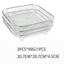 304 Stainless Steel Air Fryer Rack Multi-Layer Mesh Baking Tray Stackable, Round, Square, Rectangular Air Fryer Accessories, Oven Cooking Cooling Rack, Outdoor Charcoal Grill Roasting Fries, Chicken Wings And More - View 7