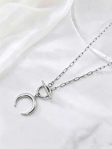 1pc Stainless Steel 18K Gold Plated Oil-Pressed Moon Horn Crescent Curved Pendant With QT Clasp Necklace - Multicolor - View 3