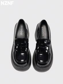 NZNF Women's Solid Color Academy Style PU Shoes With Buckle Strap, Thick Sole And Chunky Heel, Daily Commute Shoes - Black - View 5