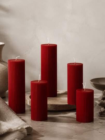 5pcs/3pcs Set Beige Roman Column Scented Candles, Smokeless Scented Candles, 72 Hours Burn Time, Aromatherapy, Striped Cylindrical Shape, Suitable For Home Decor, Essential Home Atmosphere Decoration