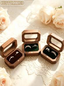 Customized Wooden Ring Bearer Box, Personalized Walnut Wedding Ring Box, Engraved Double Ring Box, Proposal Ring Holder - Multicolor - View 4