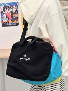 Dopamine Color Block Large Capacity Travel Bag, Lightweight Nylon Weekend Tote Bag With Detachable Shoulder Strap, Multi-Pocket Gym Overnight Travel Bag - Multicolor - View 8