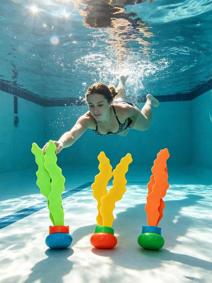 3/1pc Set - Summer Pool Party, Diving Games, Pool Game Gift Set, Summer Underwater Pool Gift, Colorful Summer Gift Set, Water Fun Pool Games, Underwater Seaweed Is The Best Summer Party Gift, Pool Party Game First Choice, Fun Pool Games. Diving Seaweed Game Set - Swimming Training Games - Underwater Diving Balls - Underwater Pool Seaweed Games - Multicolor - View 1