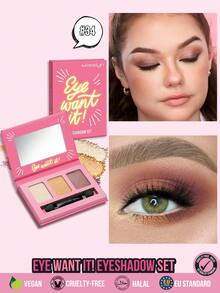 Misslyn 1件 EYE Want It 3色眼影套組，附鏡子與刷具，霧面亮片閃粉高顯色，質地柔軟易暈染，Y2K派對海灘旅行妝容，新年禮物，情人節禮物 - 34 SUNSET VIBES - 查看 2