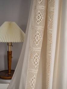Bubaba Boho Lace Cotton Polyester Curtains With Tassel Fringe, Vintage Cream Crochet Window Drapes For Living Room, Bedroom & Farmhouse Home Decor - Beige - View 3