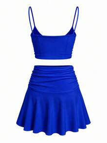 Cross-Border Hot-Selling Women's 2 Pieces Set, Bodycon Mini Skirt, Spaghetti Strap Set Summer Elegant - Blue - View 10