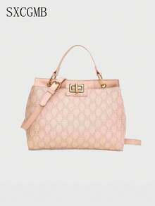2024 Vintage-Inspired Custom Print Scratch-Resistant Material Holiday Gift Tote Bag For Middle-Aged Mothers, Large Capacity Meets Daily Travel & Shopping Needs, Shoulder & Crossbody 2-In-1 Commuter Bag - Baby Pink - View 1