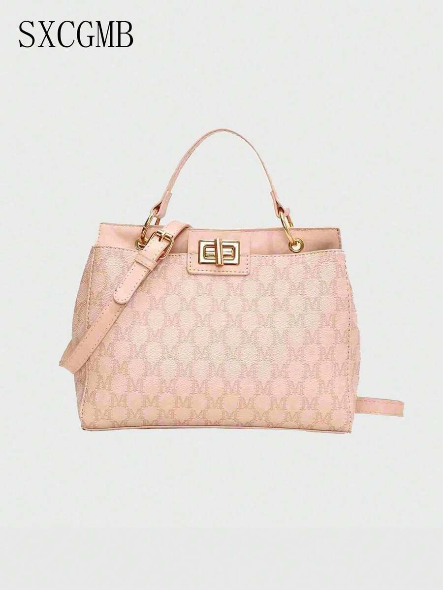 2024 Vintage-Inspired Custom Print Scratch-Resistant Material Holiday Gift Tote Bag For Middle-Aged Mothers, Large Capacity Meets Daily Travel & Shopping Needs, Shoulder & Crossbody 2-In-1 Commuter Bag - Baby Pink - View 1