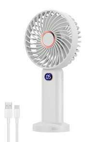 Mini Handheld Fan With 5 Speeds Wind Display, Portable & Quiet Fan For Office Desktop, Dorm Room, Rechargeable & Hand-held Fan For Outdoor Use - White - View 3