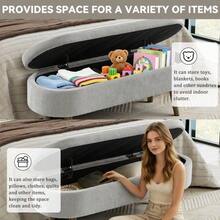 Multifunctional Storage Bench, Soft Chenille Fabric, Wooden Legs, Solid Wood Frame, 20L Storage Space, 110x40x42cm, For Bedroom, Living Room, Shoe Bench, Hallway - 灰色 - 查看 4