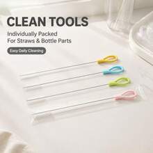 10pcs Stainless Steel Straw Cleaning Brush Set, Nylon Bristle Bottle Brush, Individually Packaged, Suitable For Straws, Baby Bottles, Sippy Cups, Travel Mugs, Water Bottles And Small Tubes, Portable Home Kitchen Cleaning Tools, Back To School Supplies - Colored Stainless Steel - View 2