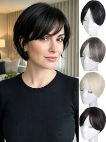 Elegant Straight Bangs Wig For Women - Synthetic Fiber Wig, Suitable For Thin Hair, Luxurious Bob Hairstyle, Side Part, Suitable For All Hair Types - 100% Synthetic Fiber, Halloween - Multicolor - View 1