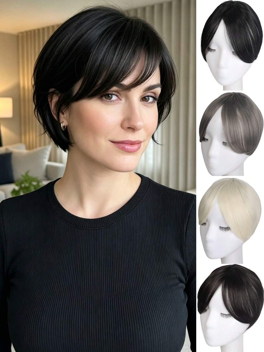 Elegant Straight Bangs Wig For Women - Synthetic Fiber Wig, Suitable For Thin Hair, Luxurious Bob Hairstyle, Side Part, Suitable For All Hair Types - 100% Synthetic Fiber, Halloween - Multicolor - View 1