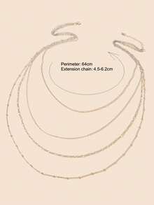 1 pieza Collar de cadena de varias capas de moda, adecuado para uso diario y de fiesta de mujeres - Plateado - Ver 4