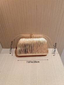 Moonlit Eve Bag 1個金色百褶迷你方盒手拿包，高端金屬雙珍珠鈕扣設計，優雅方盒晚宴包，適合派對女孩、新娘、大學生、職場新人與白領女性，適用於派對、舞會、婚禮，完美搭配舞會配件，附金屬鍊條 - 金色 - 查看 6