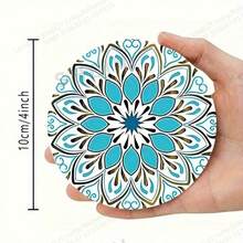 6pcs Wooden Coasters – Exquisite Floral & Geometric Mandala Patterns, Heat-Resistant Desktop Protection, Suitable For Coffee Table, Kitchen & Outdoor Use – Hand Wash Only, Unique Gift For Coffee Lovers, Friends & Family, Kitchen Tableware Accessory, Natural Reusable Decor - Multicolor - View 2
