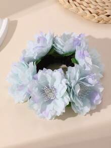 1/3pcs Set Simulated Gradient Flower Hair Scrunchies, Vacation Style High Elasticity Hair Ties, Multi-Color Versatile Elegant - Multicolor - View 10