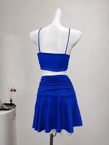 Cross-Border Hot-Selling Women's 2 Pieces Set, Bodycon Mini Skirt, Spaghetti Strap Set Summer Elegant - Blue - View 8