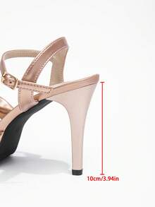 Women's Elegant Champagne Satin Stiletto High Heel Sandals With Waterproof Platform, Open Toe + Rhinestone Bow Ankle Strap Buckle Design, Suitable For Weddings, Parties, Commuting, Office, Summer Daily Wear - Champagne - View 12