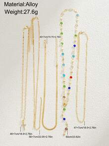 5pcs Simple Fashion Rhinestone Cross Long Necklace Y-Shaped Chain Necklace Set For Women, Vacation, Dating, Gift, Daily Casual, Party, Wedding - Yellow Gold - View 5