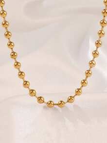 MECYLIFE 1pc 6mm Bead Chain Necklace Stainless Steel Women's Necklace Casual Versatile Jewelry Layering Necklace Gold Color - Yellow Gold - View 6