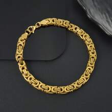 Pulsera de acero inoxidable de 22cm con textura chapada en oro de 18K estilo retro clásico, unisex, adecuada para uso diario y fiestas, joyería cool de hip-hop y punk - Dorado - Ver 5