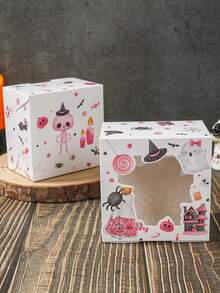 4 piezas Cajas de regalo de Halloween con ventana, patrón de fantasma, calabaza y calavera de Halloween, caja de dulces de Halloween rosa con ventana, caja de galletas, caja de cupcakes, caja de postres, contenedor de alimentos, suministros de embalaje de regalos de Halloween, suministros para fiestas de Halloween, decoraciones de Halloween, decoración del hogar, decoración de mesa de cocina, suministros de repostería, decoraciones de fiesta de Halloween feliz, regalos de Halloween, cajas de recuerdos de fiesta de Halloween - rosa de Halloween - Ver 7