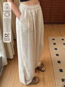 Women's Linen Striped Fabric Pants, Comfortable Breathable Draped Long Pants, Apricot Summer New Best-Selling Bottoms - Apricot - View 1