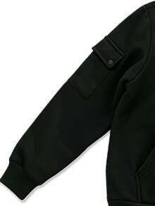 Sweatshirt Kargo Pria dengan Resleting Setengah, Banyak Saku, Manset Resleting, Tali Serut, Berkerudung, Lengan Panjang, Atasan Kasual untuk Aktivitas Luar Ruangan - Hitam - View 4